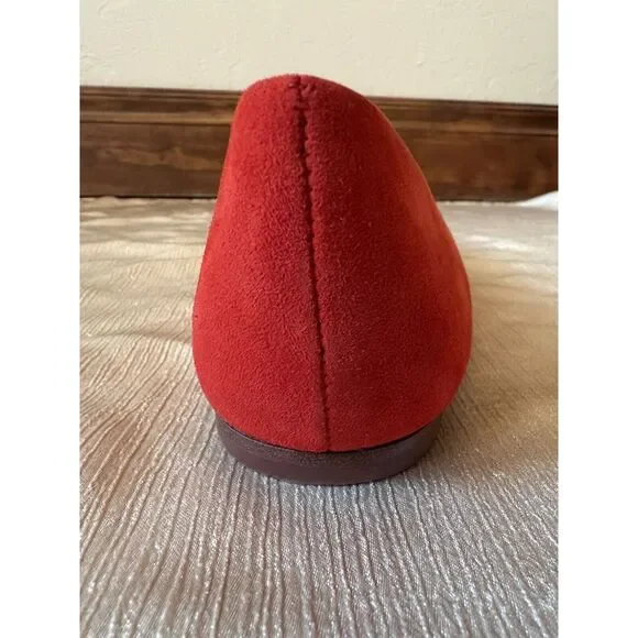 NEW ish Tory Burch Georgia Square Toe Silk Suede Triple Red Ballet Flat Sz 9 Box - Picture 14 of 16